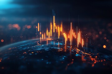 Abstract glowing lines and bokeh over a dark globe.