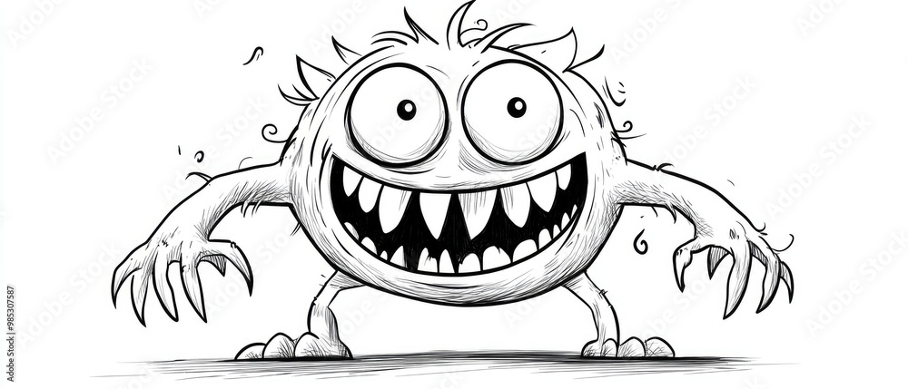 Poster Cartoon illustration of a quirky and amusing monster in a line art style