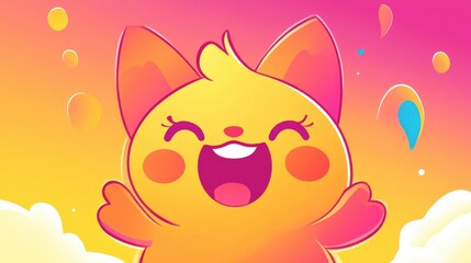 Line art illustration featuring a warm gradient of a cheerful cartoon character