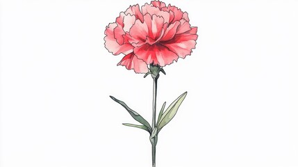 Line art illustration of a carnation flower created with watercolor and pen on a white backdrop