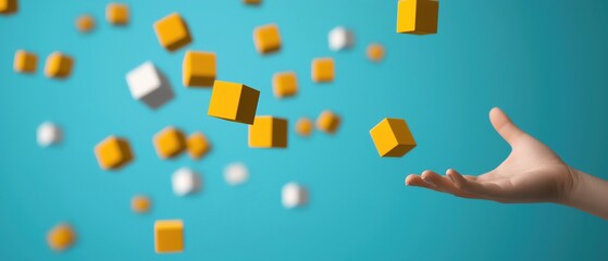 Floating 3D cubes and graphs representing data, forming a creative business strategy, data creativity, innovative business solutions