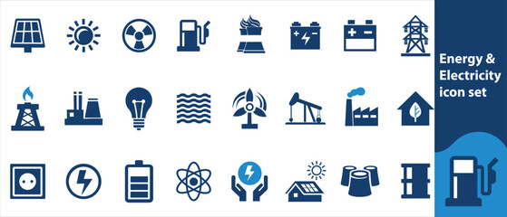 Energy and Electricity Icon Set, Electricity, Set, Power, Design, Web, Modern, Battery, Icon, Energy, Sign, Technology, Illustration,