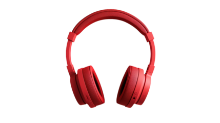 PNG cutout of a red gaming headset, viewed from the front, isolated on a transparent background.