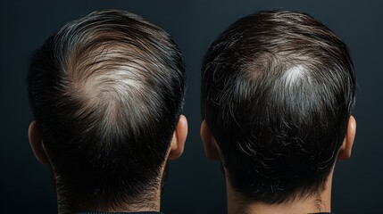 Fototapeta premium Visual blog post comparing treatment effectiveness for hair loss, featuring contrasting before-and-after results, sharp focus on follicle regrowth, Photorealistic Style