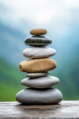 Carefully stacked rocks balanced on top of one another, creating a symbol of balance and tranquility in nature