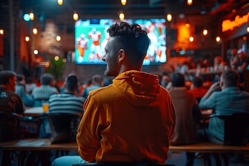 Fototapeta premium Football fans cheering for their team in pub