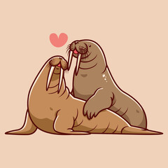 walrus make love vector illustration