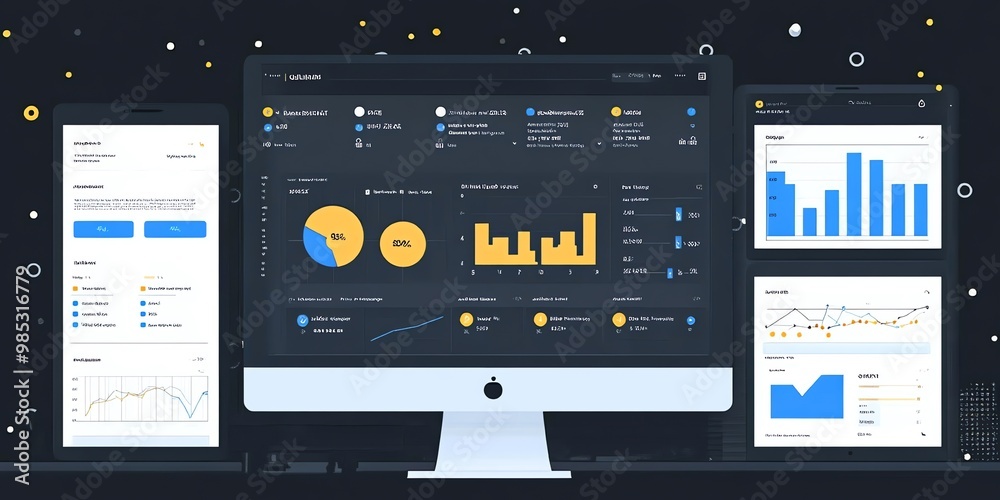 Aufkleber Business dashboards with charts and graphs displayed on multiple screens.