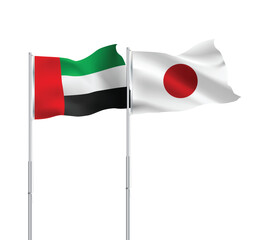 UAE,Japan flags together on pole