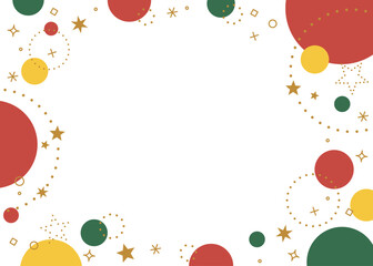 丸のポップなフレーム、星とキラキラのデコレーション、クリスマスカラー