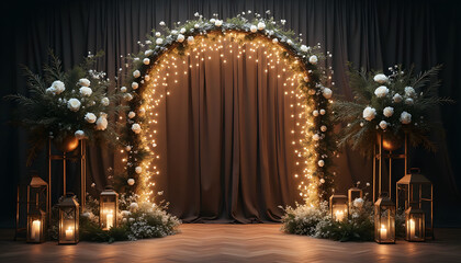 Romantic Wedding Arch with Lights and Flowers