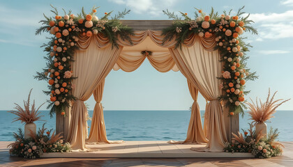 Beach Wedding Ceremony Arch Decor with Floral Arrangement