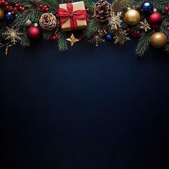 Christmas decorations with ornaments, gifts, and pine branches