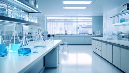 Interior design and layout of a scientific lab.