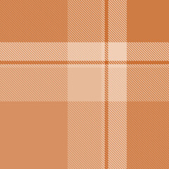 Orange tartan plaid fabric seamless pattern of check background tartan with a textile fabric plaid texture. Tartan Scotland seamless plaid pattern vector. Retro background fabric.
