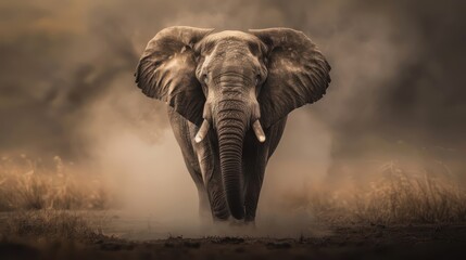 Obraz premium Noble Elephant Grace: Capturing an elephant’s majestic poise with subtle lighting accentuating her powerful build.