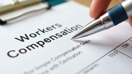 Worker's compensation claim form with pen on table