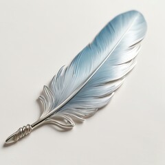 a blue feather with a silver feather on it