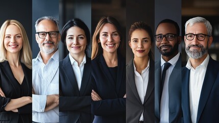 Collage of business individuals, capturing a spectrum of roles from executives to junior staff in a sleek office environment