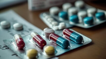 Detailed close-up of medication blister packs and a doctor's prescription