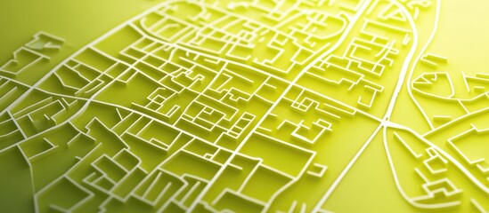 Map of streets created with white lines on a yellowish green gradient background A top view in 3D render showcasing an illustrative design