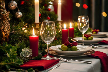 Beautifully decorated table for Christmas Eve dinner celebration