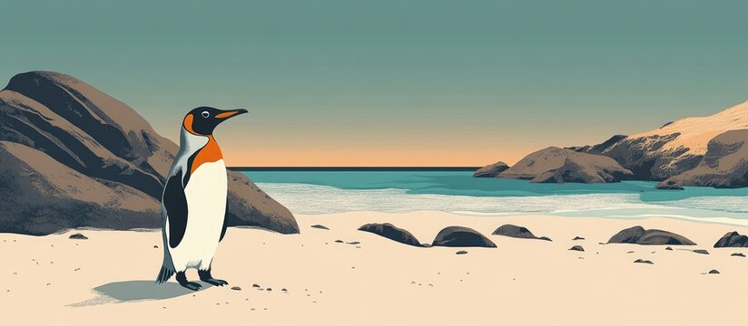 African penguin at a scenic beach in a coastal environment