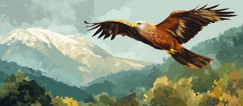 Red kite Milvus milvus soaring in the mountain region known for its presence in milder areas of western Europe and northwest Africa showcasing its majestic flight