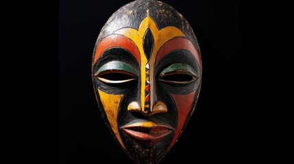 Naklejka premium Cultural mask for festive rituals and celebrations set against a black background