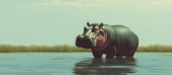 Common hippopotamus Hippopotamus amphibius in its natural environment