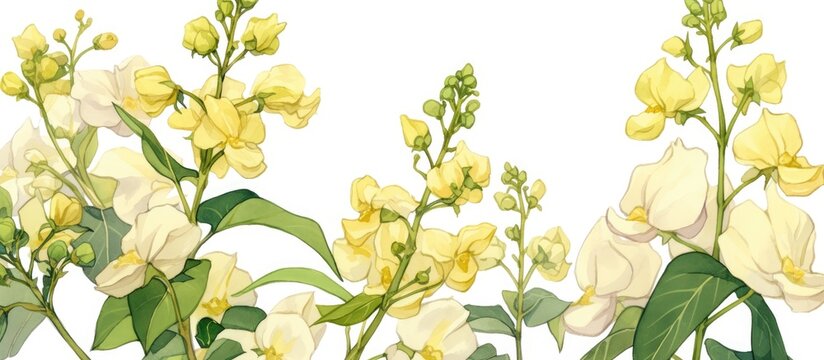 Painting of blooming Peltophorum pterocarpum flowers