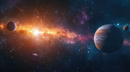 Obraz premium Enchanting galaxy featuring stars and planets Cosmic backdrop with vivid stardust and shimmering flares