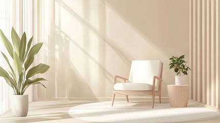 Intimate And Neutral Setting Beige White Light Wood And Gloss Finish Modern Room With Natural Light Calm And Comfort Photo