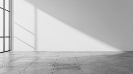 Empty Room Interior With Light Gray Tile Flooring And Plain White Wall Background Cement Texture Wall