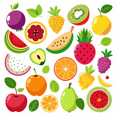 vibrant collection of colorful fruit icons on a white background