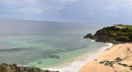 Fascinating beach island view with some rock formations 