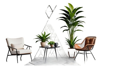 wall relaxing home plant room loft modern pattern background illustration interior 3d coffee living empty indoor table triangle white steel house armchair a interior design house home wall living