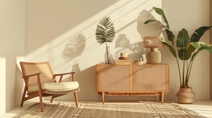 Modern living room with armchairs and unique home decor AI generated image
