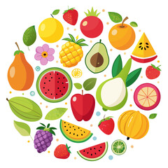 vibrant collection of colorful fruit icons on a white background