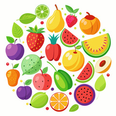 vibrant collection of colorful fruit icons on a white background