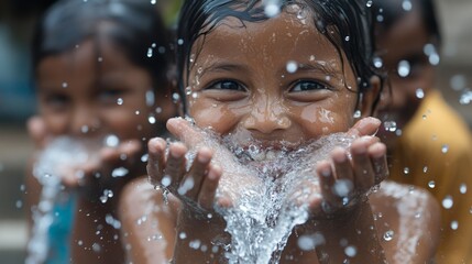 Obraz premium Girl Playing with Water.