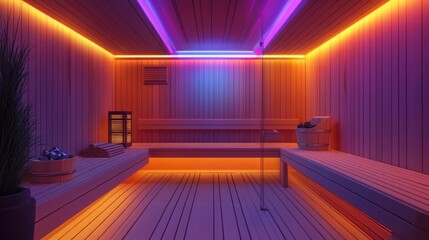 Luxury retreat: a home sauna design emphasizing relaxation and wellness, combining natural wood finishes and modern features to create a tranquil personal space for rejuvenation and comfort.
