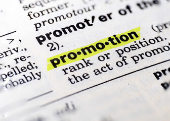 Highlighted dictionary definition of the word promotion