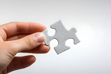 A hand holding a puzzle piece, representing problem-solving or creativity