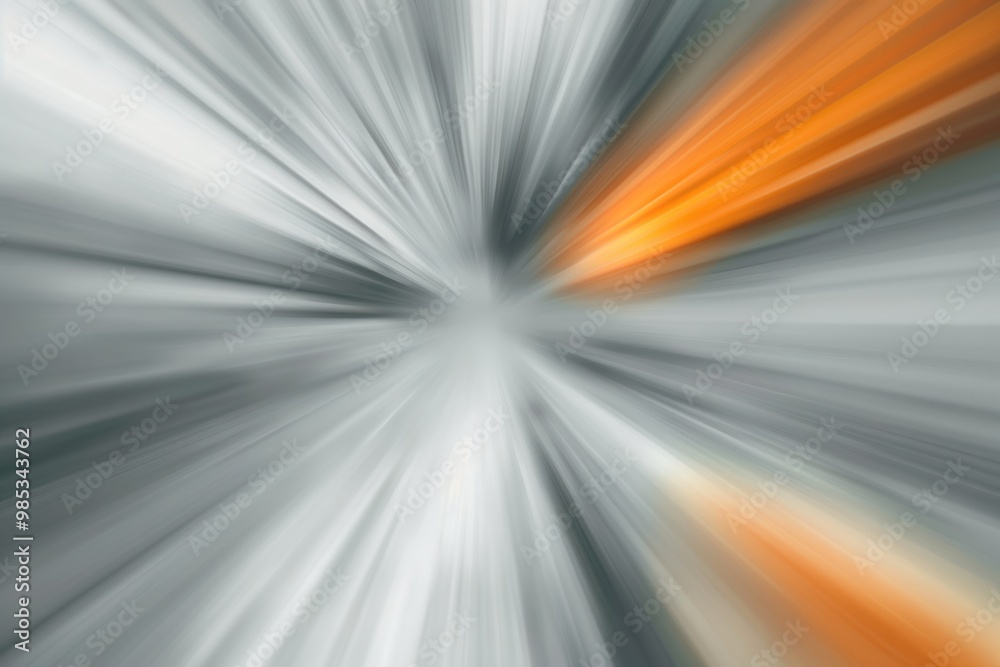 Poster Abstract blurry background with motion blur in shades of gray and orange. Swirling patterns create dynamic, colorful effect. Sparkling lights burst through blur, adding depth and visual interest.