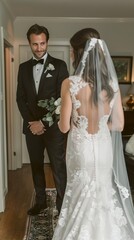 Romantic First Look Wedding Photography: Bride and Groom Embrace