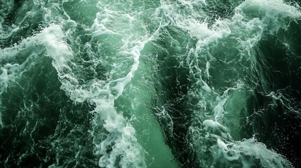 Fototapeta premium Dynamic ocean waves create a captivating and energetic pattern in vibrant green tones, showcasing nature's raw beauty.