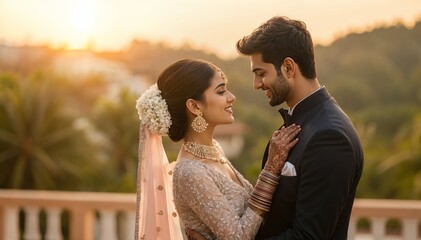 Romantic Indian Couple Embracing During Their Wedding Celebration generative ai