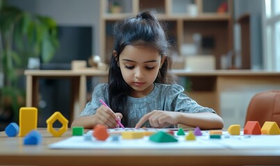 Young Indian Girl Exploring Math in a Fun and Modern Setting generative ai