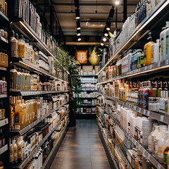 Fototapeta premium Retail store aisle of neatly arranged products